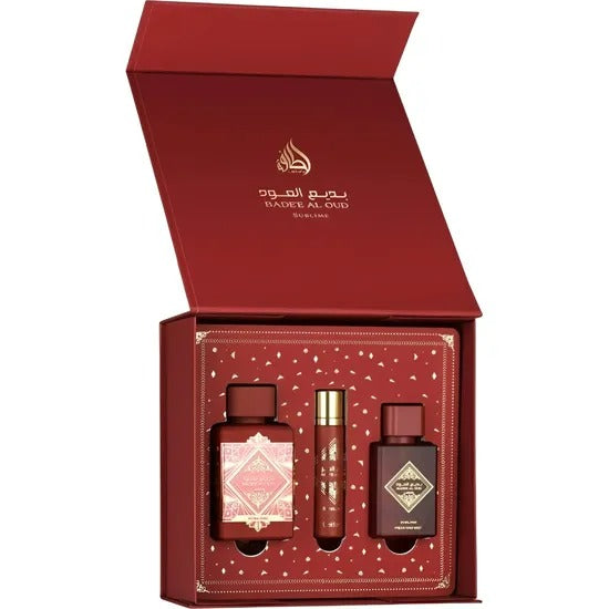 Kit Lattafa Badee Al Oud Sublime EDP 100ml + Miniatura 20ml + Hair Mist 50ml Unissex